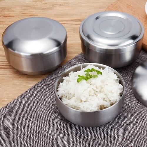 304 Korean stainless steel double layer covered steamed rice soup bowl anti scalding children small bowl Korea cuisine food 2pcs
