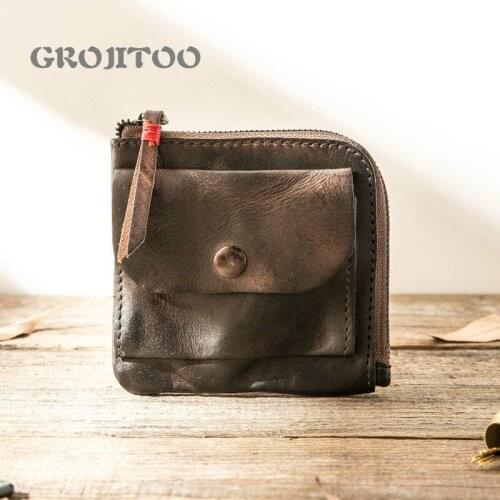 GROJITOO Genuine leather change purse for women Top Layer cowhide leather women purse coin bag female small wallet for women