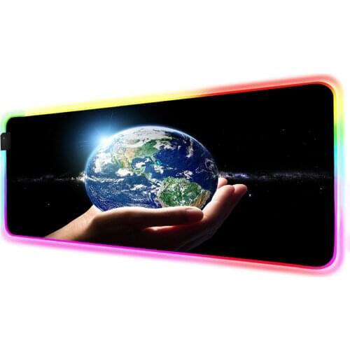 Mairuige Holding The Earth Pattern RGB Mouse Pad Gaming Accessories Large LED with Backlight XXL Gaming Table Mat PC Gaming Desk