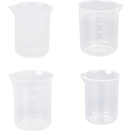 4Pcs 100/150/250/500ml Clear Lab Plastic Graduated Beaker Measuring Cup Tool
