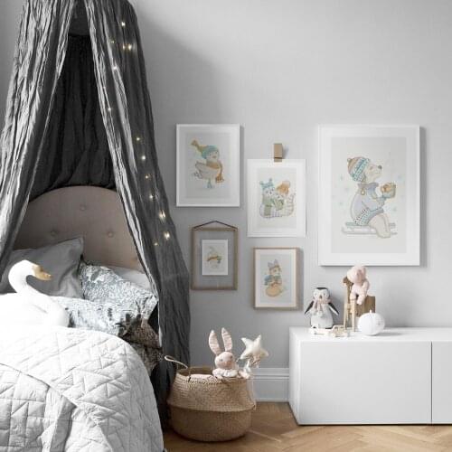 Cartoon Animal Bear Owl Rabbit Fox Raccoon Wall Art Paper Painting Nordic Posters And Prints Wall Pictures Baby Kids Room Decor