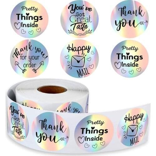 50-500Pcs Colorful Floral Silver Round "Thank You for Your Order""Happy Mail" Stickers Diy Handmade Seal Labels Stickers