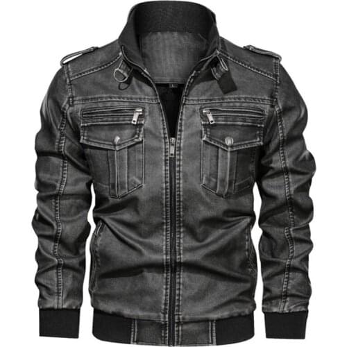 New Retro Leather Jacket Men Solid Color Slim Fit Motorcycle Leather Jacket Men Waterproof PU Coats Fleece Biker Jacket