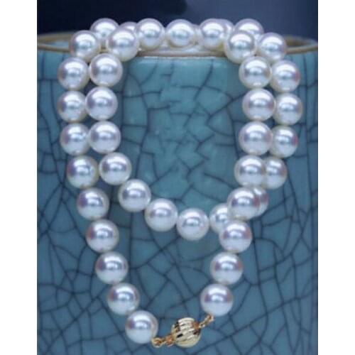 Charming 10-11mm round natural white pearl necklace 18" 36"