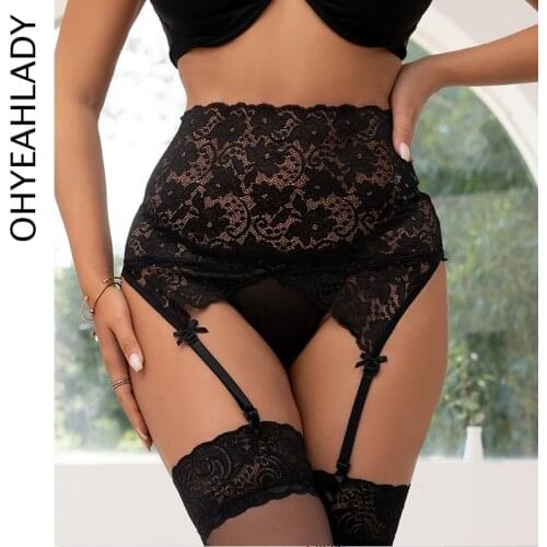 Ohyeahlady Sexy Lace floral Suspender Belt 4 Straps for Womens Stockings Suspenders Large Size Sexy Lingerie Garters PJ5159