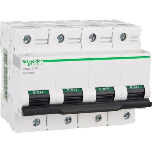 Original export C120L miniature circuit breaker 4P D curve 63A rated working voltage 400VAC 50 / 60Hz A9N19839