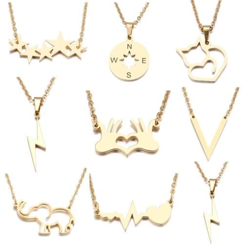 Double Hand OK Gestures Necklace Cat Elephant V Letter Love Heart Charm Pendant Jewelry Necklaces Women Girls Gifts Accessories