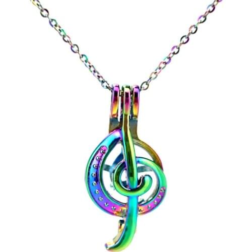C649 Rainbow Color Music Notations Bead Pearl Cage Necklace Pendant Aroma Essential Oil Diffuser Locket Necklace