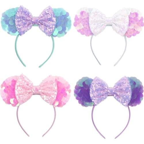 Disney 1 Piece Of Mickey Ears Fashion Girl Big Sequin Headscarf Candy Color Bow Cute Ear Buckle Amusement Park Headband
