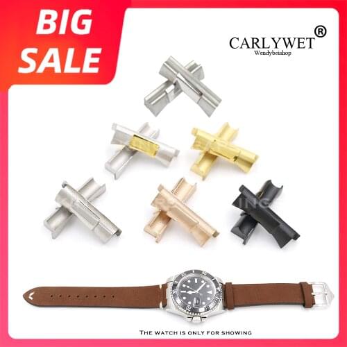 CARLYWET 20mm Top Quality Luxury Silver Gold Solid Curved End Link For Rolex Submariner Watch Band Rubber Leather
