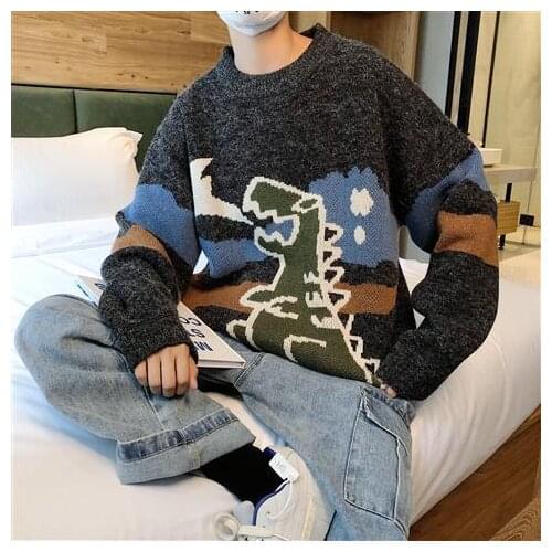 Sweater Men Streetwear Retro Flame Pattern Hip Hop Autumn New Pull Over Spandex O-neck Oversize Couple Casual Mens Sweaters