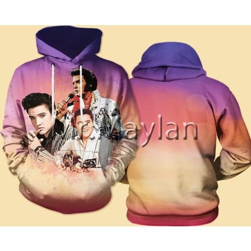 The King Elvis Presley 3D Hoodies Men/women Hipster Fans Streetwear Outfit Spring Boys Hiphop Hood Sweatshirts Tops Clothes W36