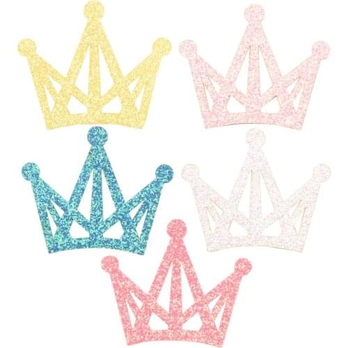 25PCS 2.6inch Glitter Crown Kawaii Hair Accessories for Baby Girls Flower Center Boutique Supplies No Hairclip Barrette Applique