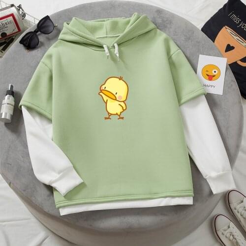 Yellow Duck Hoodie Plus Size Harajuku Apricot Hoodies Y2k Streetwear Warm Women Color Block Hoodies Casual Loose Thermal Clothes