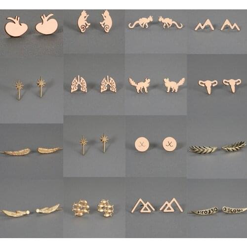 Gold Silver Animal Cat Stainless Steel Earrings Women Girls Female Fashion Jewelry Unique Design Vintage Stud Earrings