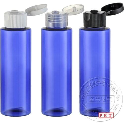 100ml PET bottle with PP flip top cap,100ml blue plastic essential oil bottle,empty PET bottle 100ml