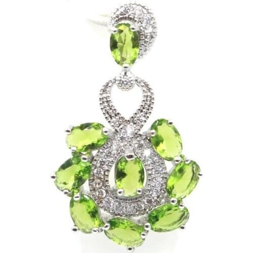 34x21mm Beautiful Created Green Peridot White CZ Gift For Ladies Jewelry Making Silver Pendant Daily Wear