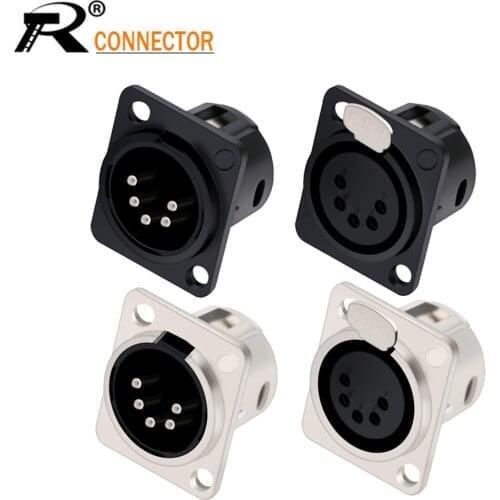 4Pcs XLR 5PIN Male/Female Socket XLR Audio Jack Connector 5core Chassis Type XLR Wire Connector Audio Jack Microphone Plug