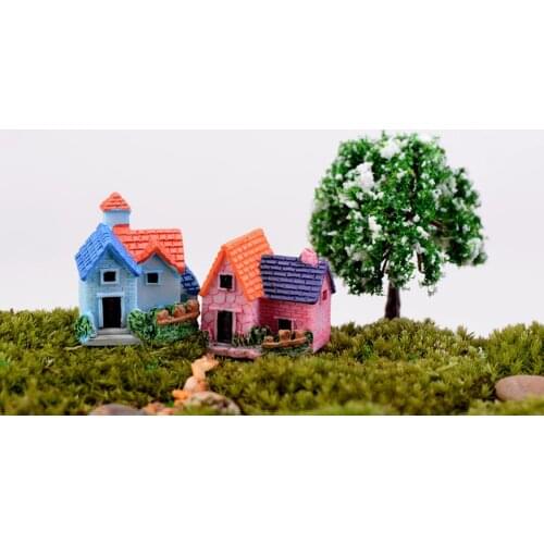 4pcs Creative Cartoon Resin House for European Country Villas Miniature Figurines Colour Country Diy Miniature Garden Home Decor