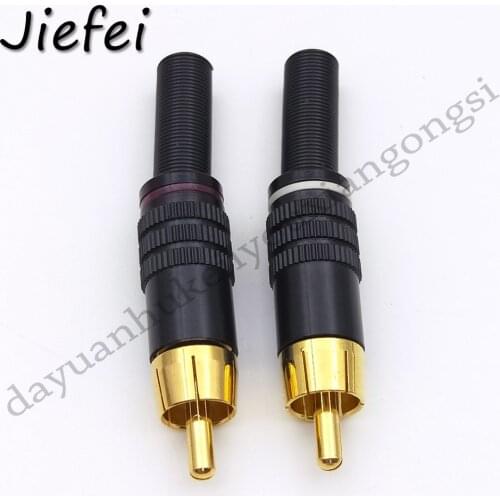 6-100pcs RCA Male Plug connector Red+white Gold plated RCA jack Adapter with protecting Spring tail