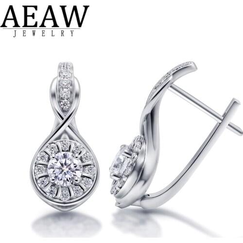 AEAW D Colour VVS1 Round Excellent Cut 1.0CTW 5.0MM Moissanite Hoop Earrings 18K White Gold Plated Silver 925 Fine Gift