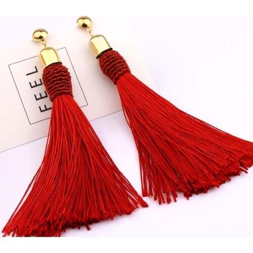 Big Red Bohemian tassel earrings2019 new fashion long tassel earrings for female birthday gift for best friend