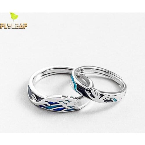 Flyleaf 925 Sterling Silver Enamel Drop Glaze Couple Rings For Male Women Fashion Fine Jewelry Lovers' Open Ring Men Adjustable