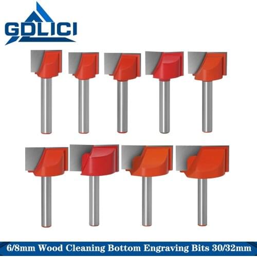 GDLICI 6/8mm Wood Cutter Cleaning Bottom Engraving Bits Solid Carbide Router Bit Woodworking Tools CNC Milling Cutter Endmill