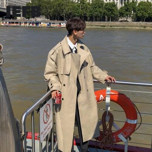 IEFB /Mens Wear 2021 Autumn Fashion New Handsome Windbreaker Trend Overcoat Loose Long Coat For Male Overknee Windbreaker 9Y880