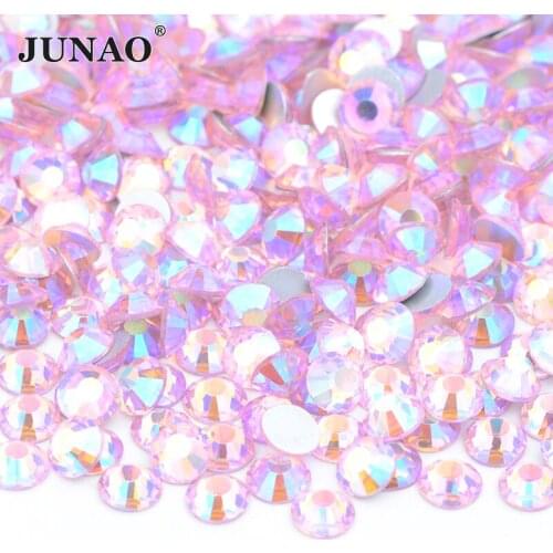 JUNAO SS6 10 12 16 20 30 Lt.Pink AB Glitter Glass Rhinestones Flat Back Non Hot Fix Crystal Strass Appliques Nail Art Stone