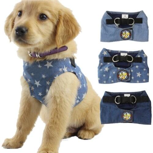 Comfortable Dog Harness Vest Lead Set Pet Harness Denim Chest Strap Leash Traction Rope Harness For Cat Breathable Walk Collar