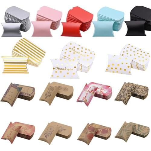 Creative Various Series Pattern Pillow Shape Candy Boxes DIY Kraft Paper Box Gift Package Wedding Festival Birthday Party Favors