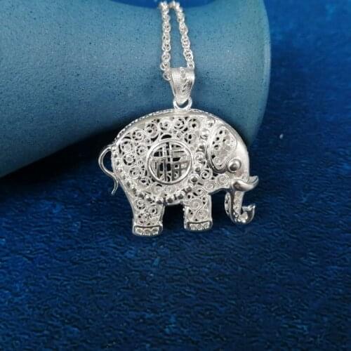 Elephant 999 Sterling Silver Pendant Women Vintage Handmade Pendants Necklace Luxury Fine Jewelry Chakra Antique Miao Silver
