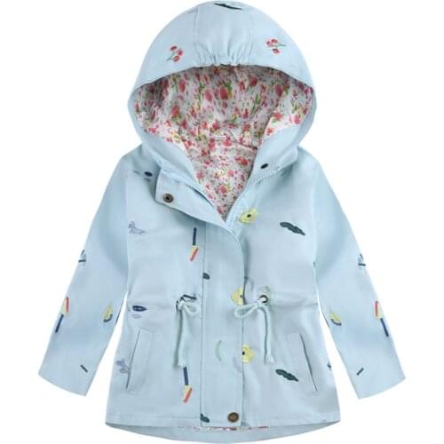 Girls Jackets Flowers Embroidery Hooded Casual Kids Windbreaker Spring Autumn Fashion Zipper Girls Coat Kids Clothes 3-7 Years