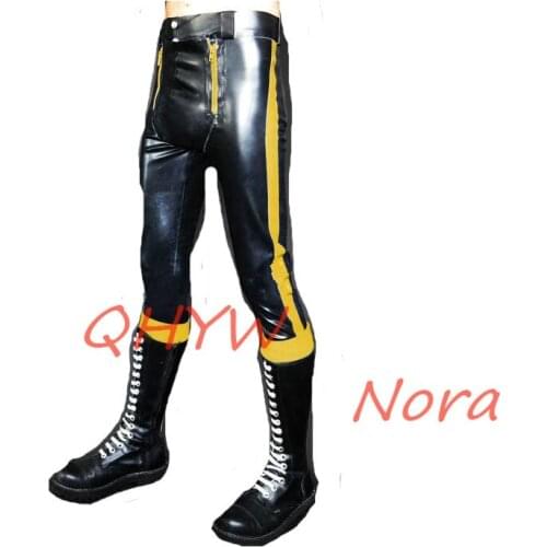 Latex Pants Rubber Man Fashion Black Pants Handsome Trousers with Front Zipper Size XXS-XXL