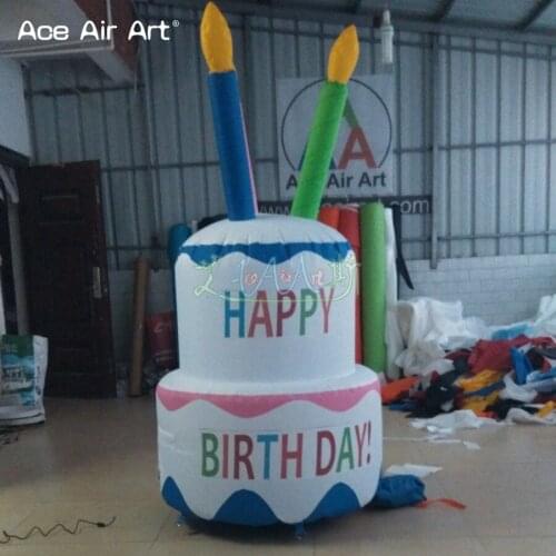Hot sale inflatable cake model,birthday cake replica with three candles for birthday and cerebration