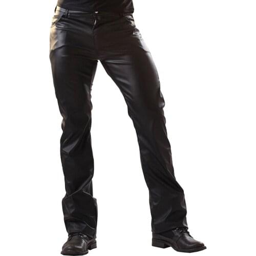 Fashion Mens Faux Leather Skinny Moto Biker Tight Pants Clubwear Long Trousers Nightclub Stage Stretch Leggings Men Gothic Pants