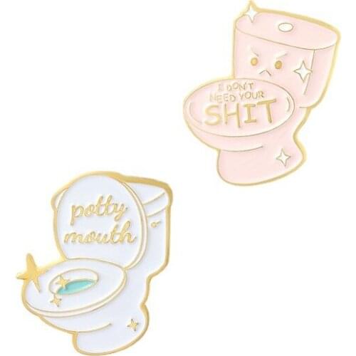 Cartoon toilet series pin, letter alloy enamel brooch wholesale in stock, bag decoration badge, gift for friend