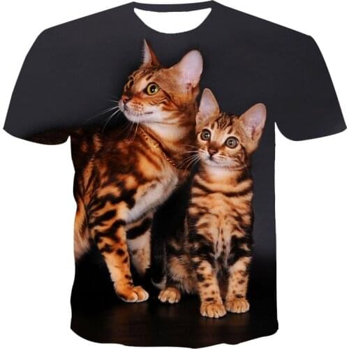 2021 Summer New Style 3D Printed European and American Style Neutral T-shirts Cute Kitten Tops Everyday Casual Childrens Shirts