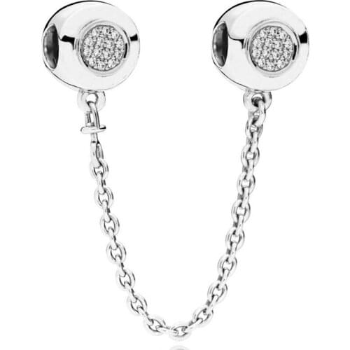 Original Two-tone Signature With Crystal Safety Chain Beads Fit 925 Sterling Silver Charm Bracelet Bangle Diy Jewelry