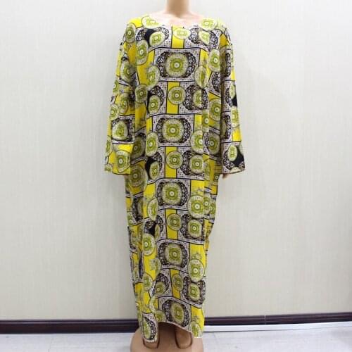 100% Cotton Long Sleeve Autumn Winter African Dresses Ethnic Style Vintage Printed Women Maxi Dresses with Scarf