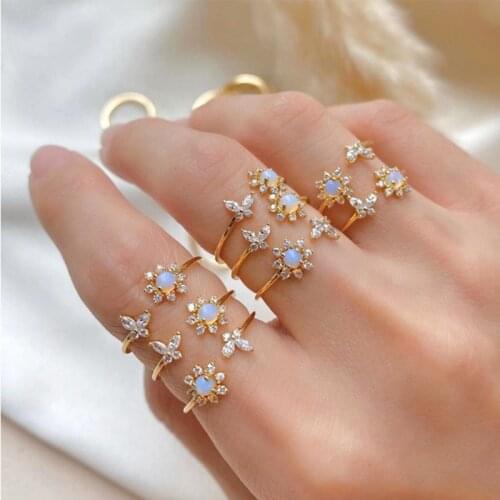 Peixin Charm Zirconia Butterfly Ring Adjustable Womens Sweet Butterfly Open Sun Flower Ring Simple Jewelry Party Gift Wholesale