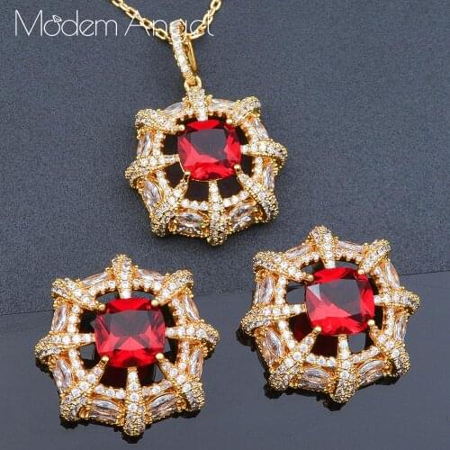 ModemAngel Luxury Jewellery Famous Brand PCS NECKLACE EARRING Sets For Women Accessories Full Cubic Zirconia Earrings Jewelry