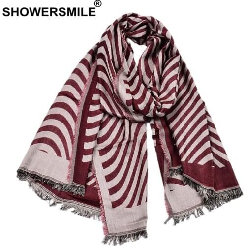 SHOWERSMILE Winter Scarf Men Cotton Linen Scarves Ruched Red Black Fashion Casual Mens Accessories