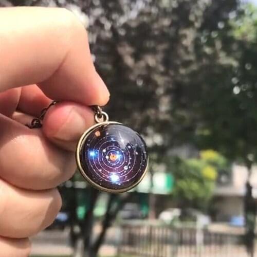 Solar System Planet Pendant Glass Dome Universe Necklace Double Sided