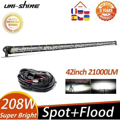 UNI-SHINE Ultra Slim 42inch 208W Led Bar Light 4x4 Offroad For Trucks ATV Uaz Spot Flood Combo 12V 24V Driving Barra Work Lights