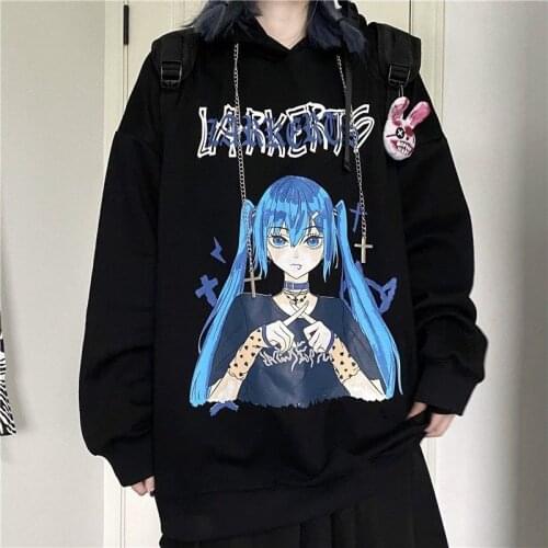 Black Amine Hoodie Boys Autumn Fashion Punk Sweatshirt Women Korean Long Sleeve Cartoon Tops Vintage Oversize Hooded Hoodie Girl