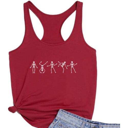 Funny Halloween Dancing Skeleton Loose Racerback Vest Gothic style Tanks Womens Running Gym Tank top srop shipping