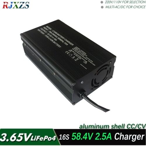 58.4V 2.5A charger for 16S LiFePO4 battery pack smart charger with fan support CC/CV 3.65V*16=58.4V