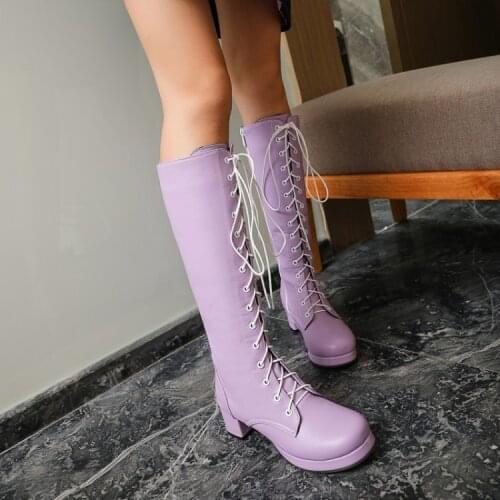 Autumn And Winter The New woman High boots Lace zipper Low-heeled pu Big Size 30-48 women shoes women boots high heels